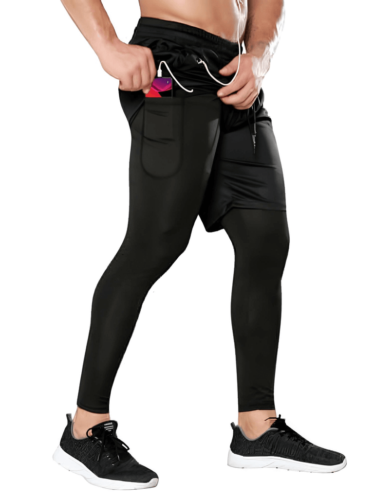 Double Layer Quick Drying Compression Tights & Black Shorts For Men