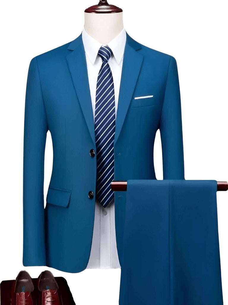 Luxury 2 Piece Single Breasted Lake Blue Suits For Men