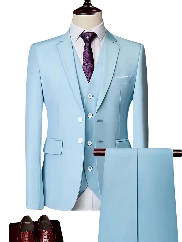 Luxury 3 Piece Single Breasted Light Blue Suits For Men