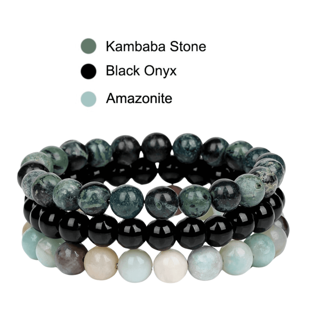 8mm Natural Stone Bracelet Kambaba Stone - Black Onyx - Amazonite 3 Piece Set