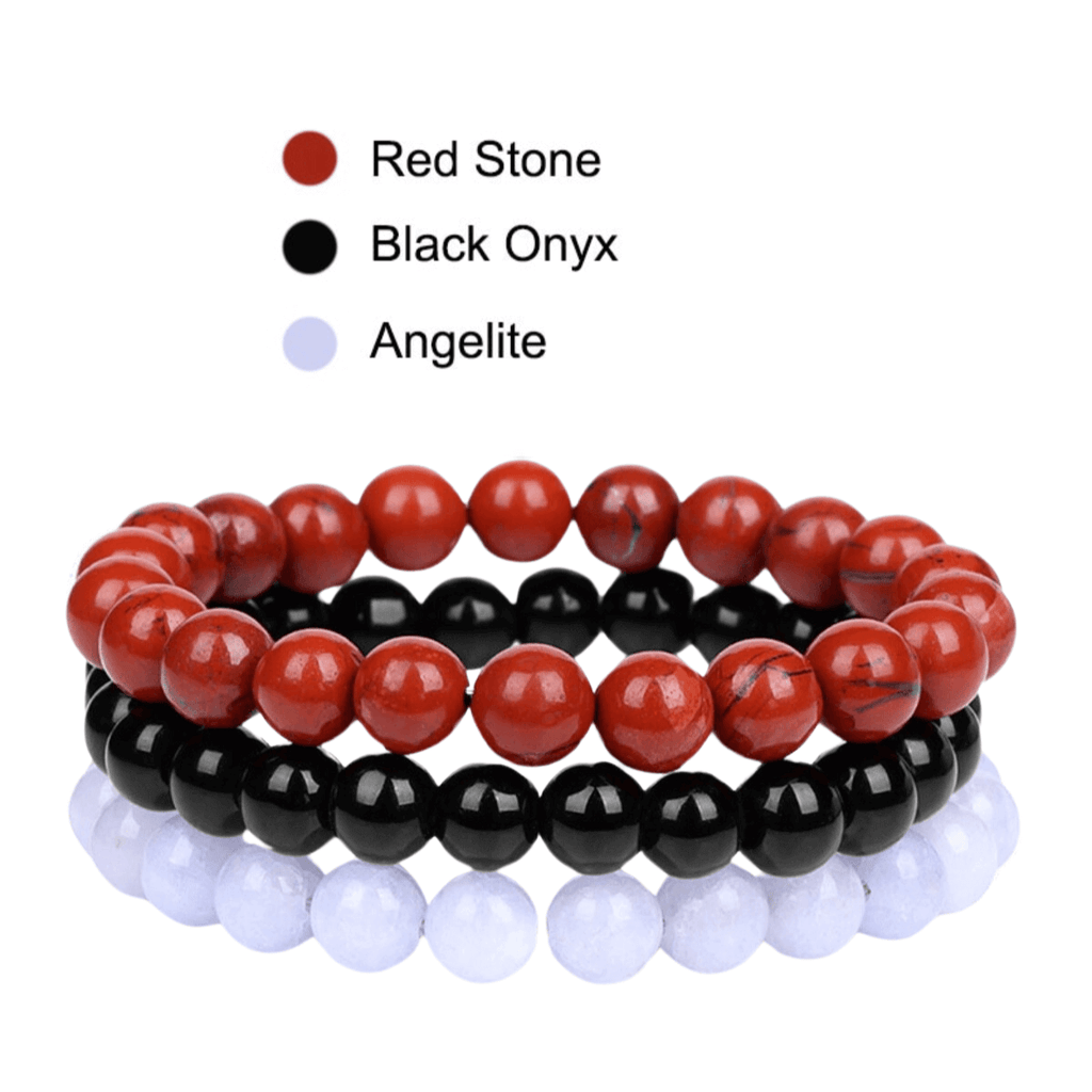 8mm Natural Stone Bracelet Red Stone - Black Onyx - Angelite 3 Piece Set