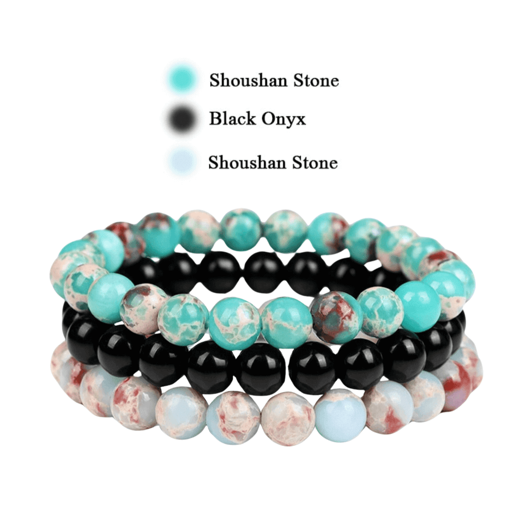 8mm Natural Stone Bracelet Shoushan Stone - Black Onyx 3 Piece Set