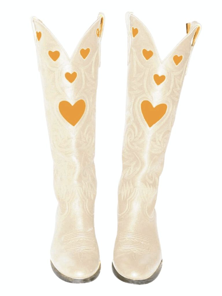 Drestiny-Beige-Heart Shape Knee High Cowboy Boots For Women