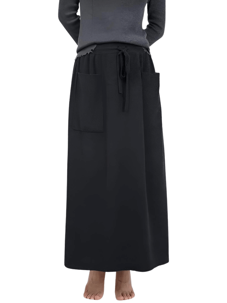 Drestiny-100% Cashmere Wool High Waist Long Skirt With Pockets