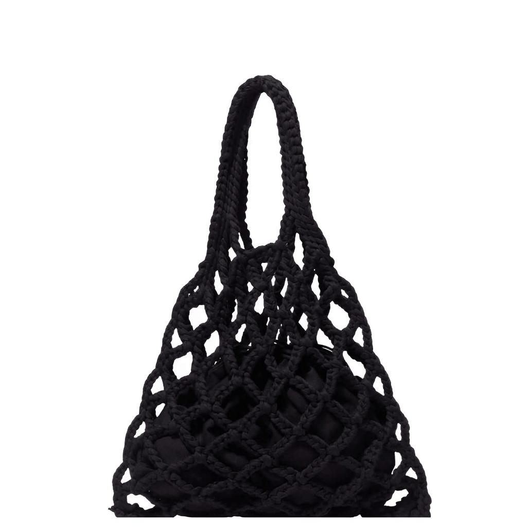 Drestiny-Black-Braided Crochet Net Bag
