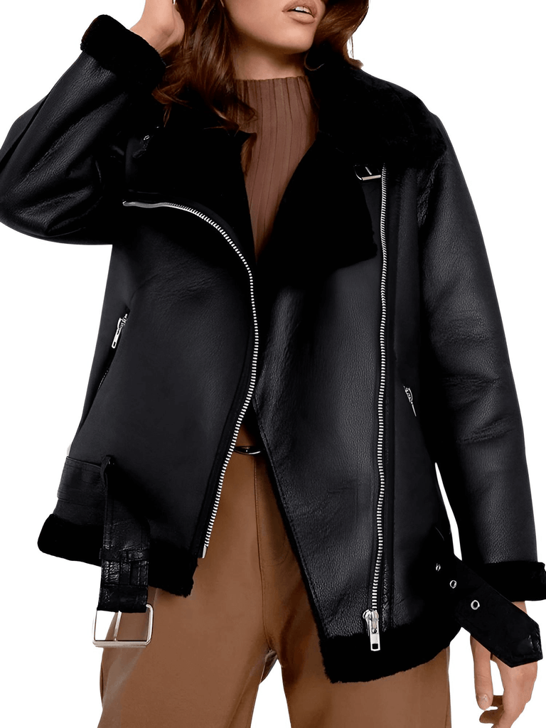 Drestiny-Black-Faux Lamb Leather Jacket Women