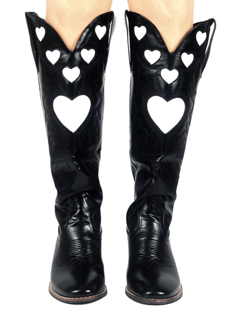 Drestiny-Black-Heart Shape Knee High Cowboy Boots For Women