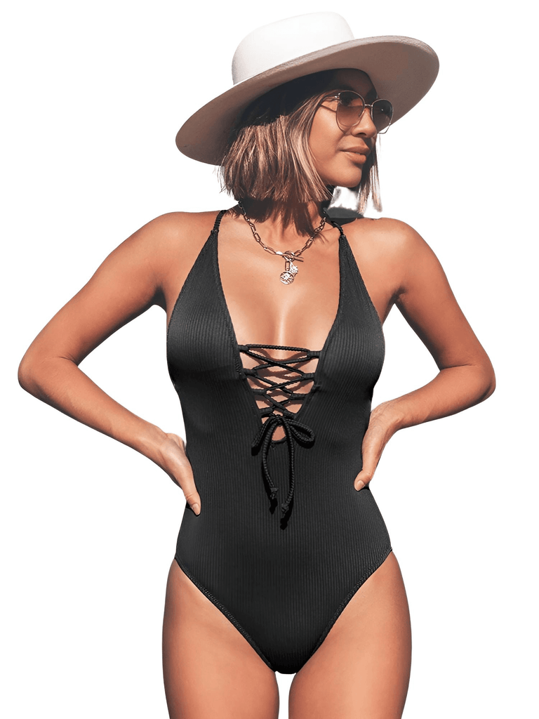Shop Drestiny for a stunning Solid One Piece Backless Deep V Neck Lace Up Bathing Suit. Enjoy free shipping and let us cover the taxes! Don't miss out on up to 50% off. As seen on FOX/NBC/CBS.