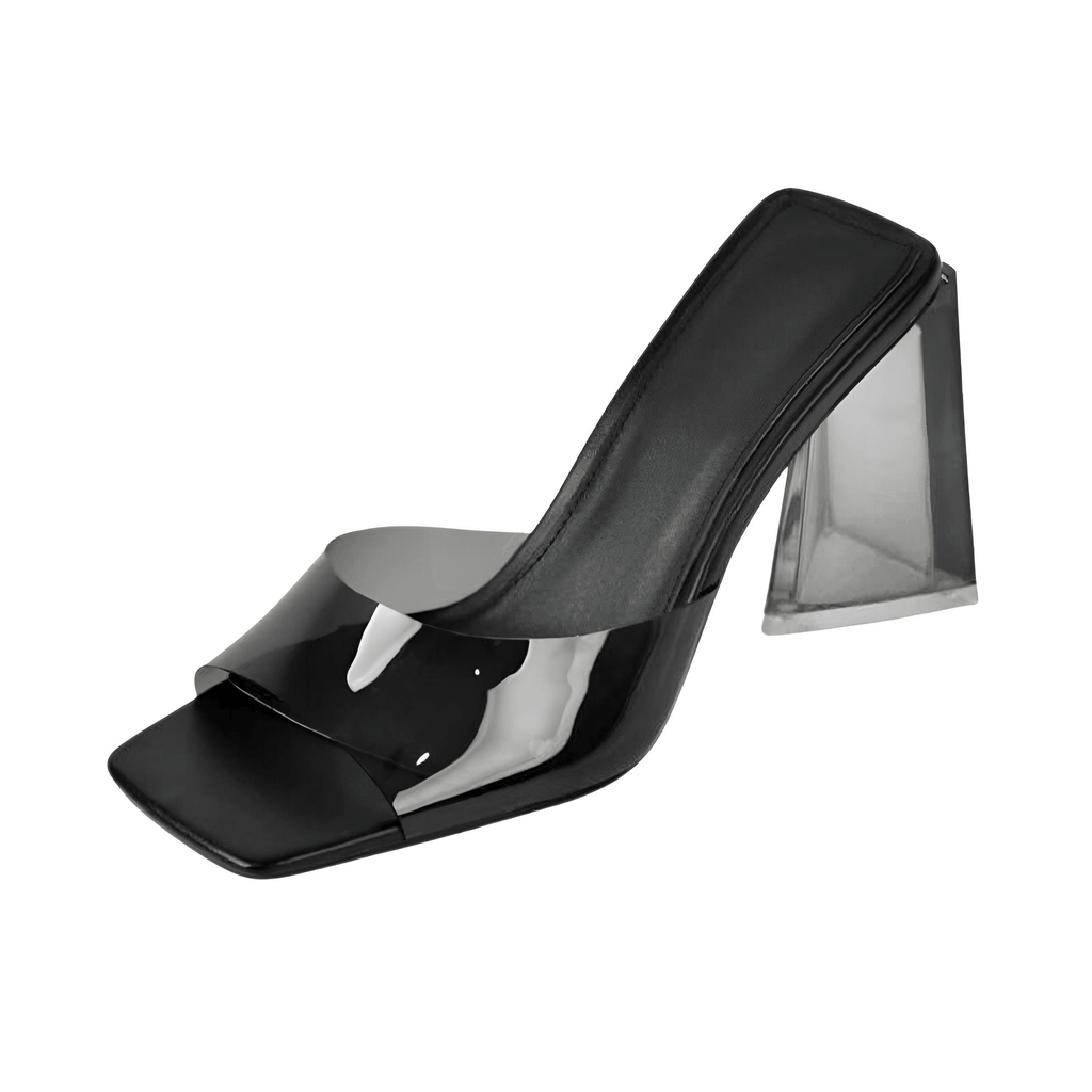 Drestiny-Black-Square Toe Block Heel Sandals