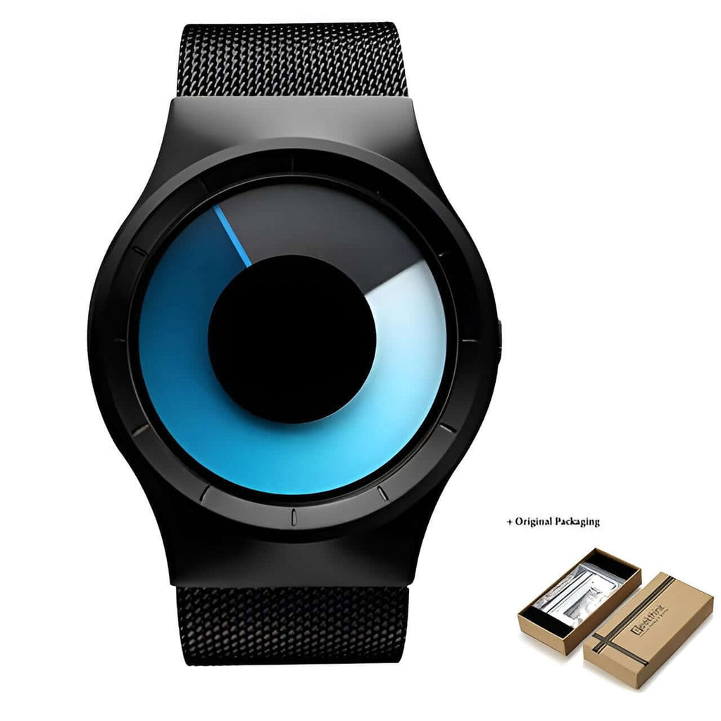 Black-Blue Creative Quartz Watch With Box