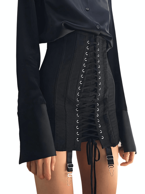 Drestiny-Black Lace Up Mini Skirt