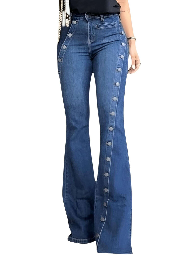 Drestiny-Blue-Flare Leg Denim Jeans For Women