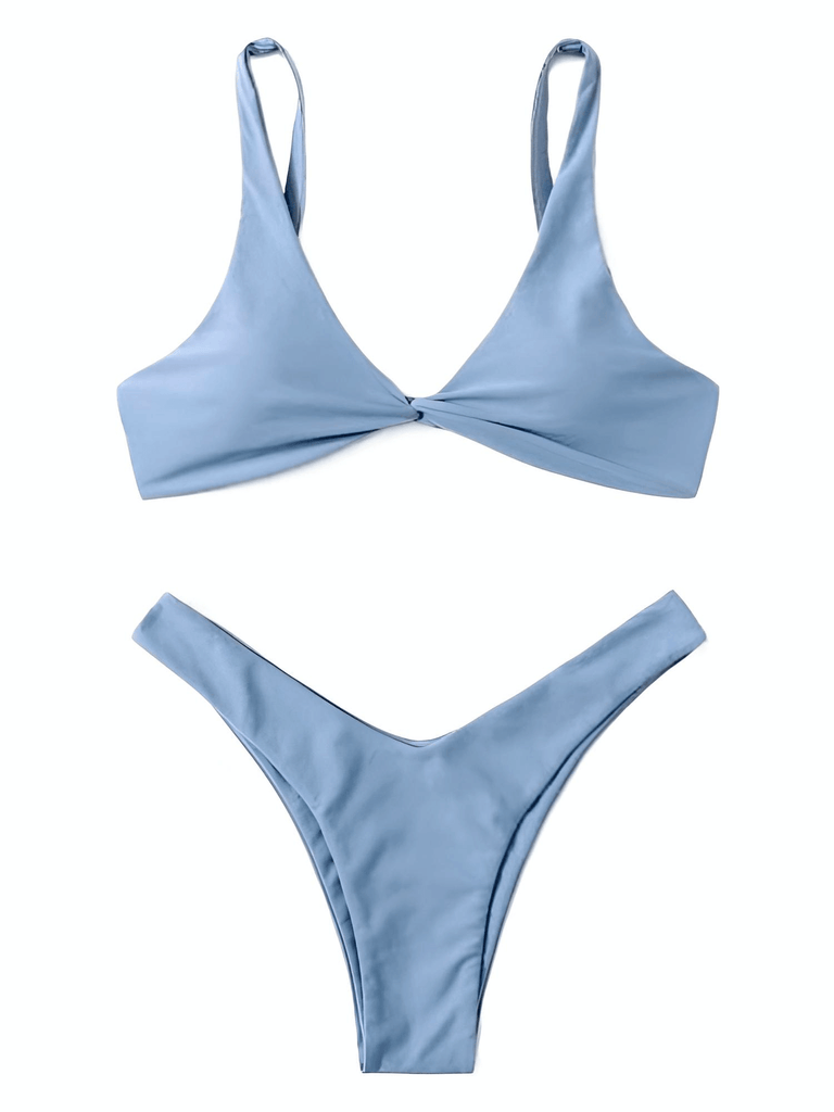 Blue Grey High Cut Bikini Set