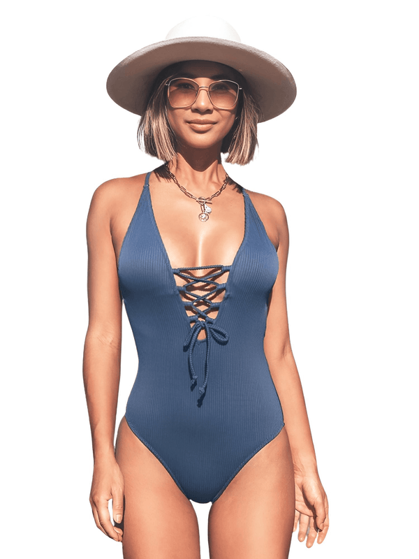 Shop Drestiny for a stunning Solid One Piece Backless Deep V Neck Lace Up Bathing Suit. Enjoy free shipping and let us cover the taxes! Don't miss out on up to 50% off. As seen on FOX/NBC/CBS.