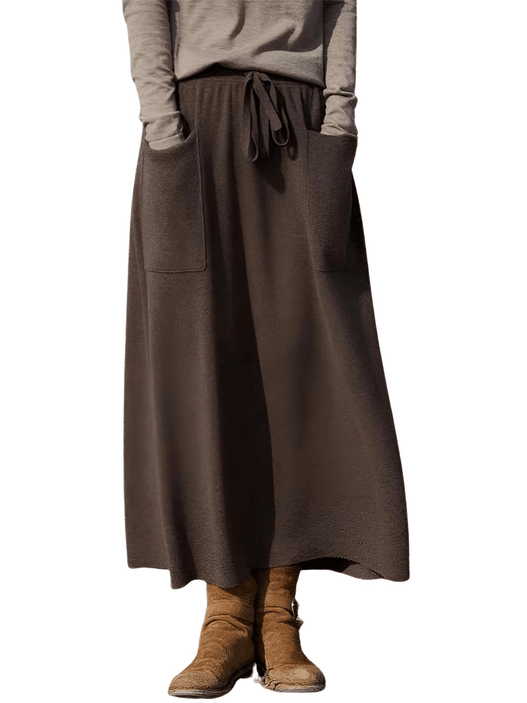 100% Cashmere Wool High Waist Long Skirt With Pockets