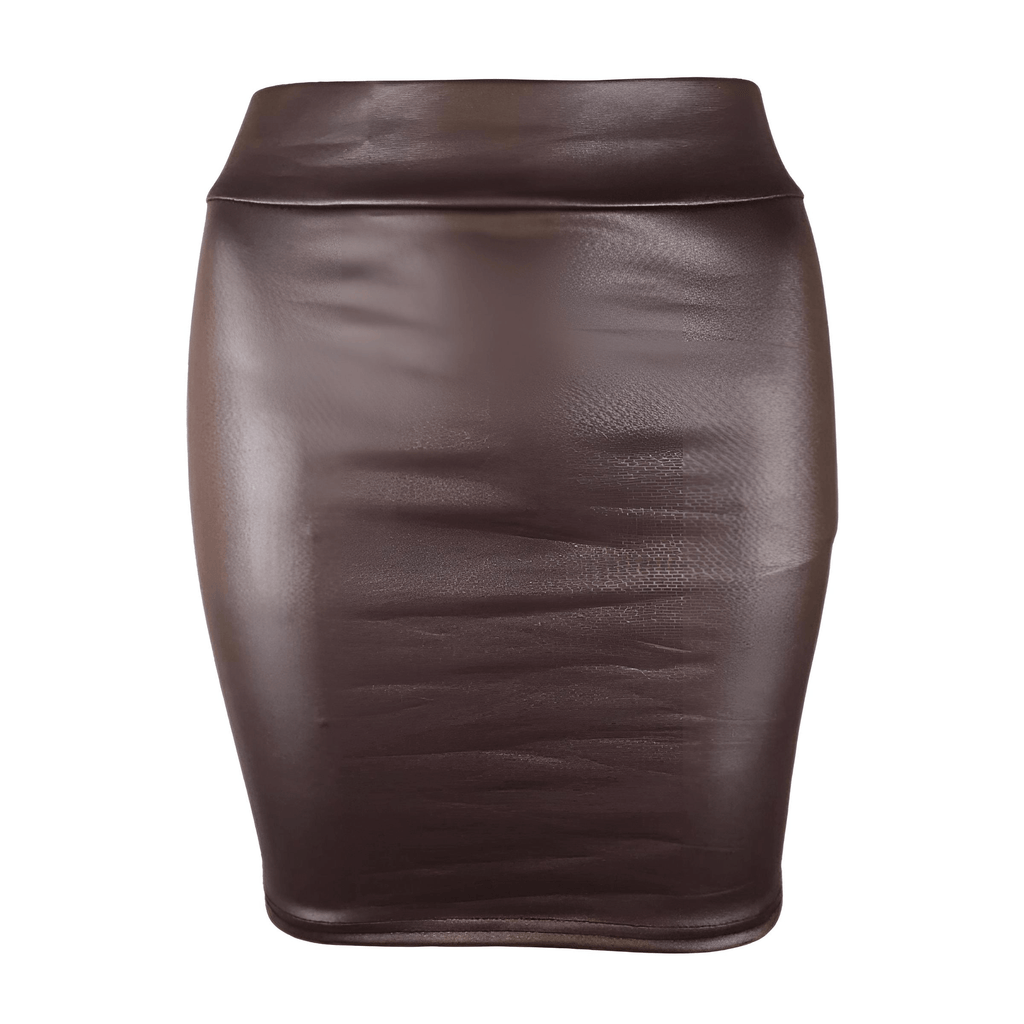 Drestiny-Brown Faux Leather Mini Skirt