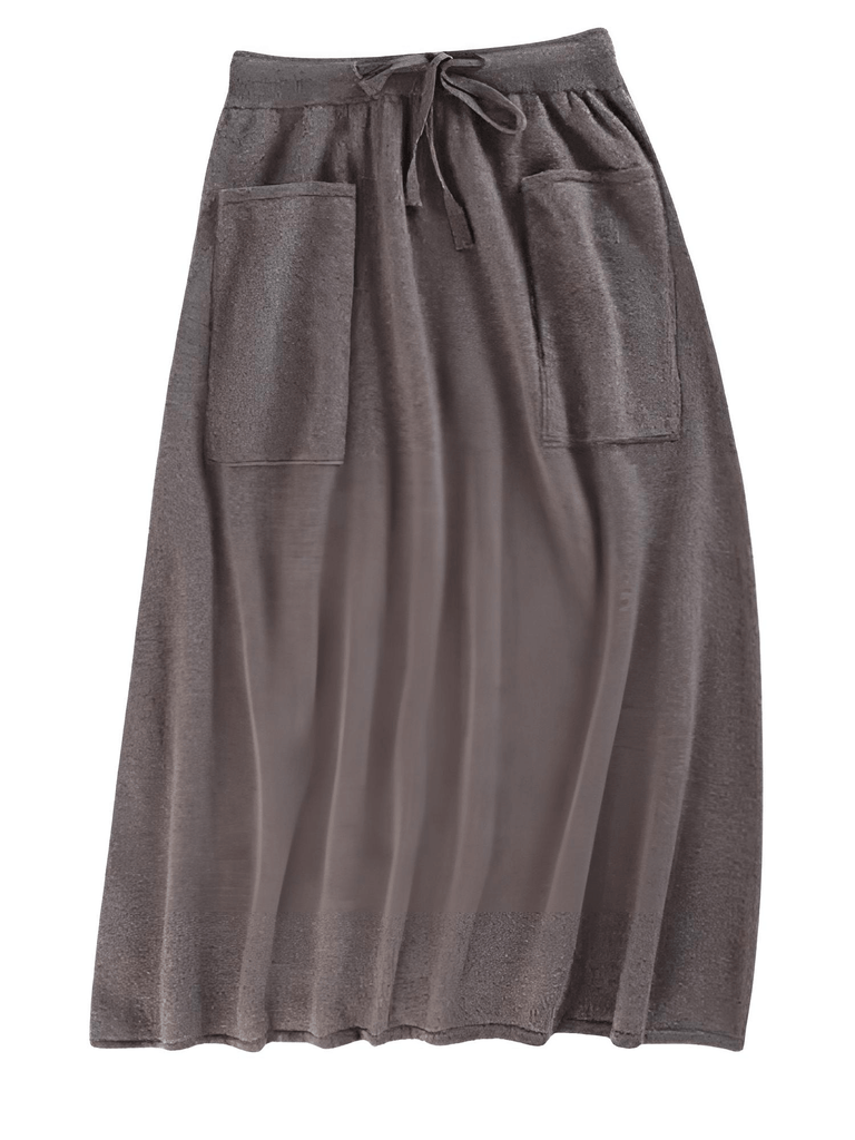 Drestiny-Camel-100% Cashmere Wool High Waist Long Skirt With Pockets