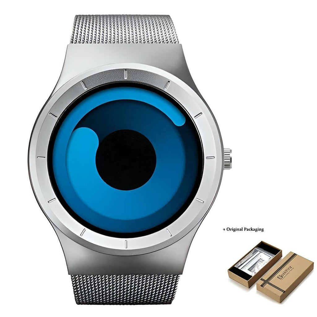 Silver Blue Creative Quartz Watch With Box