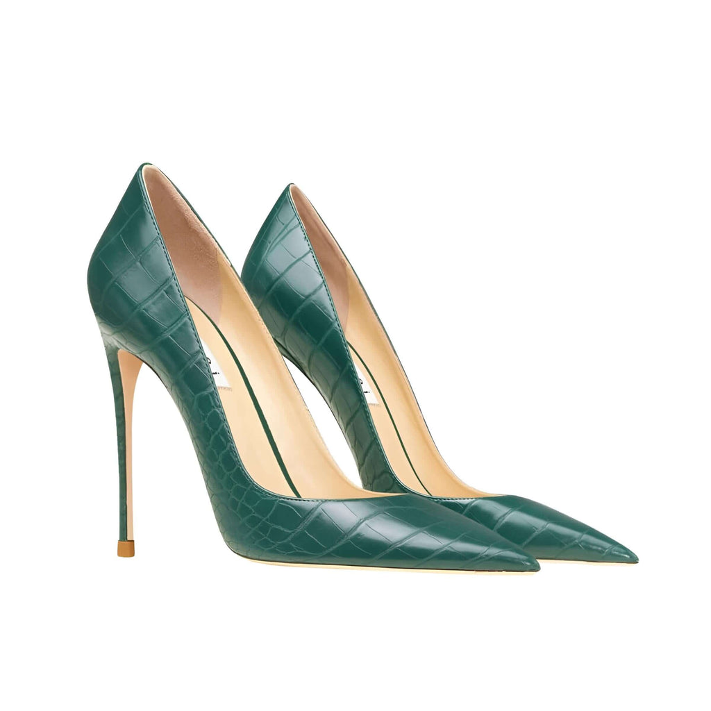 Drestiny-Dark Green-Genuine Leather Crocodile Print Women's High Heel Pumps