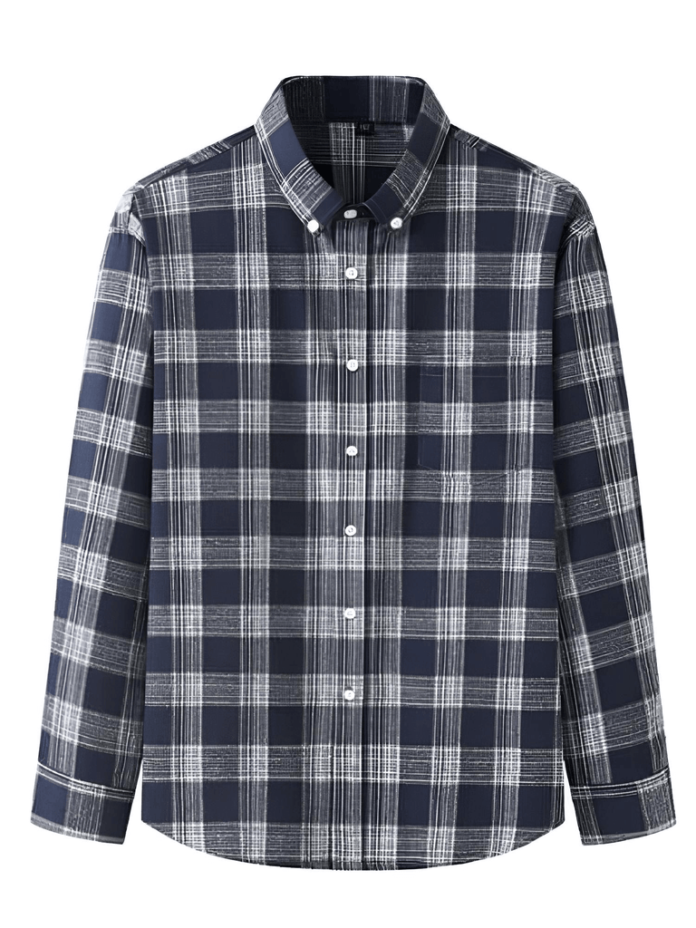 Drestiny-Grey-Men's Long Sleeve Classic Plaid Shirt - Plus Sizes!