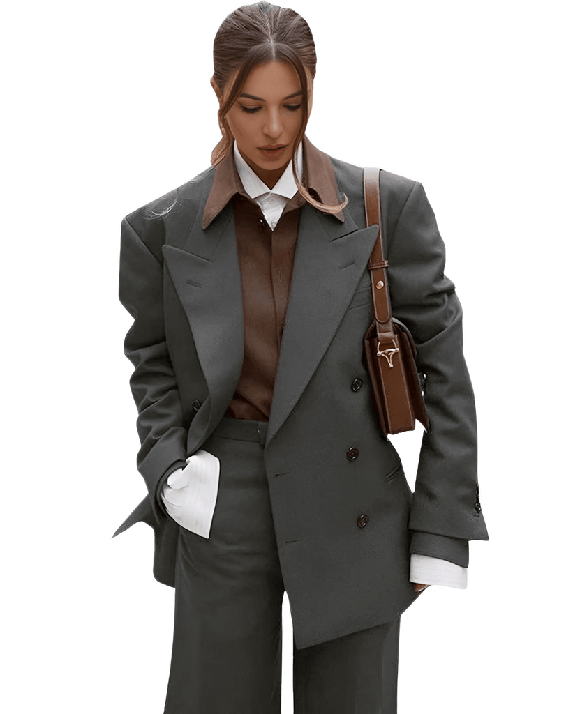 Elevate your professional look with this chic women's dark grey  suit set at Drestiny. Enjoy free shipping and tax coverage, plus up to 50% off!