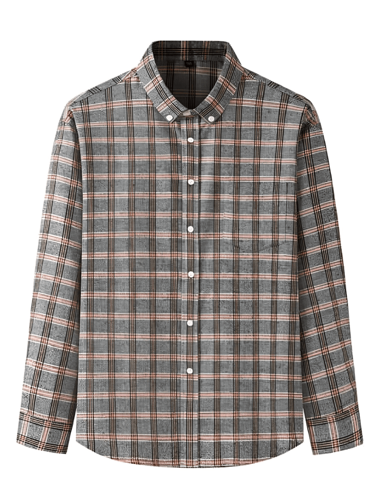 Drestiny-Khaki-Men's Long Sleeve Classic Plaid Shirt - Plus Sizes!