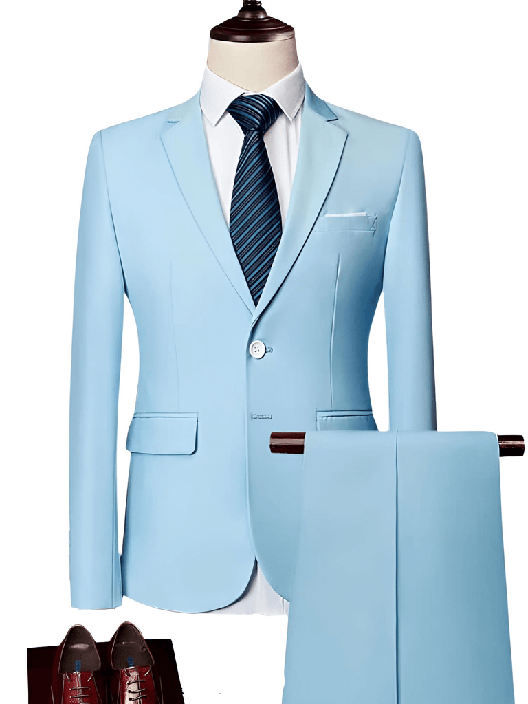 Luxury 2 Piece Single Breasted Light Blue Suits For Men