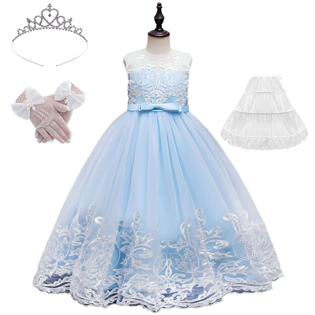 Drestiny-Light Blue Formal Occasion Dress For Girls Plus Tiara Gloves and Petticoat