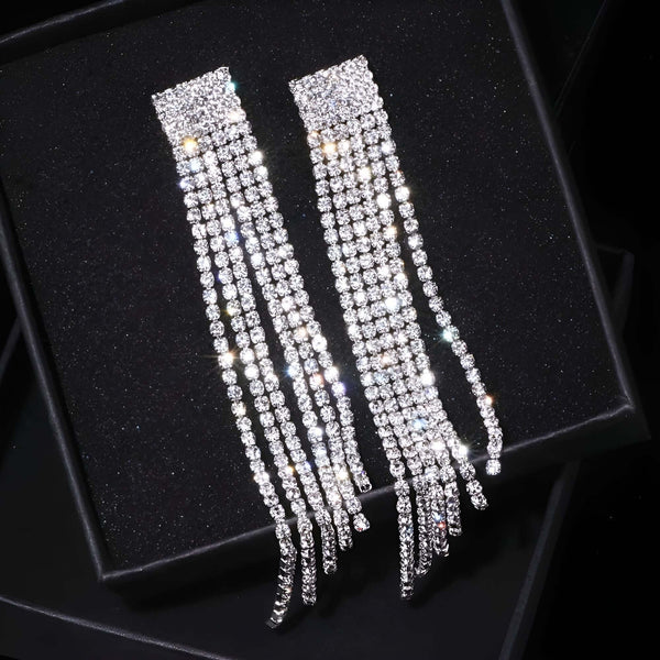 Drestiny-Long Silver Tassel Earrings for Women