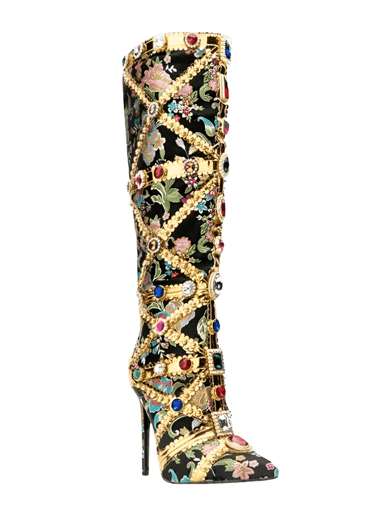 Luxurious Gemstone-Embellished Knee High Boots For Women
