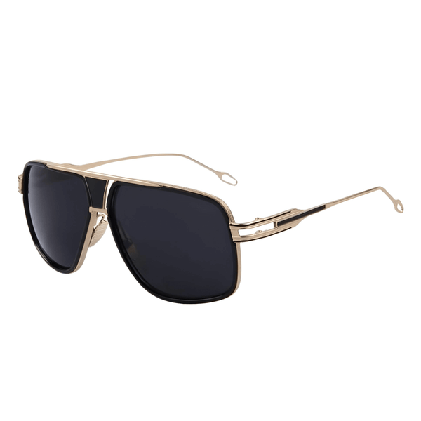Drestiny-Men's Black Big Gold Frame Sunglasses