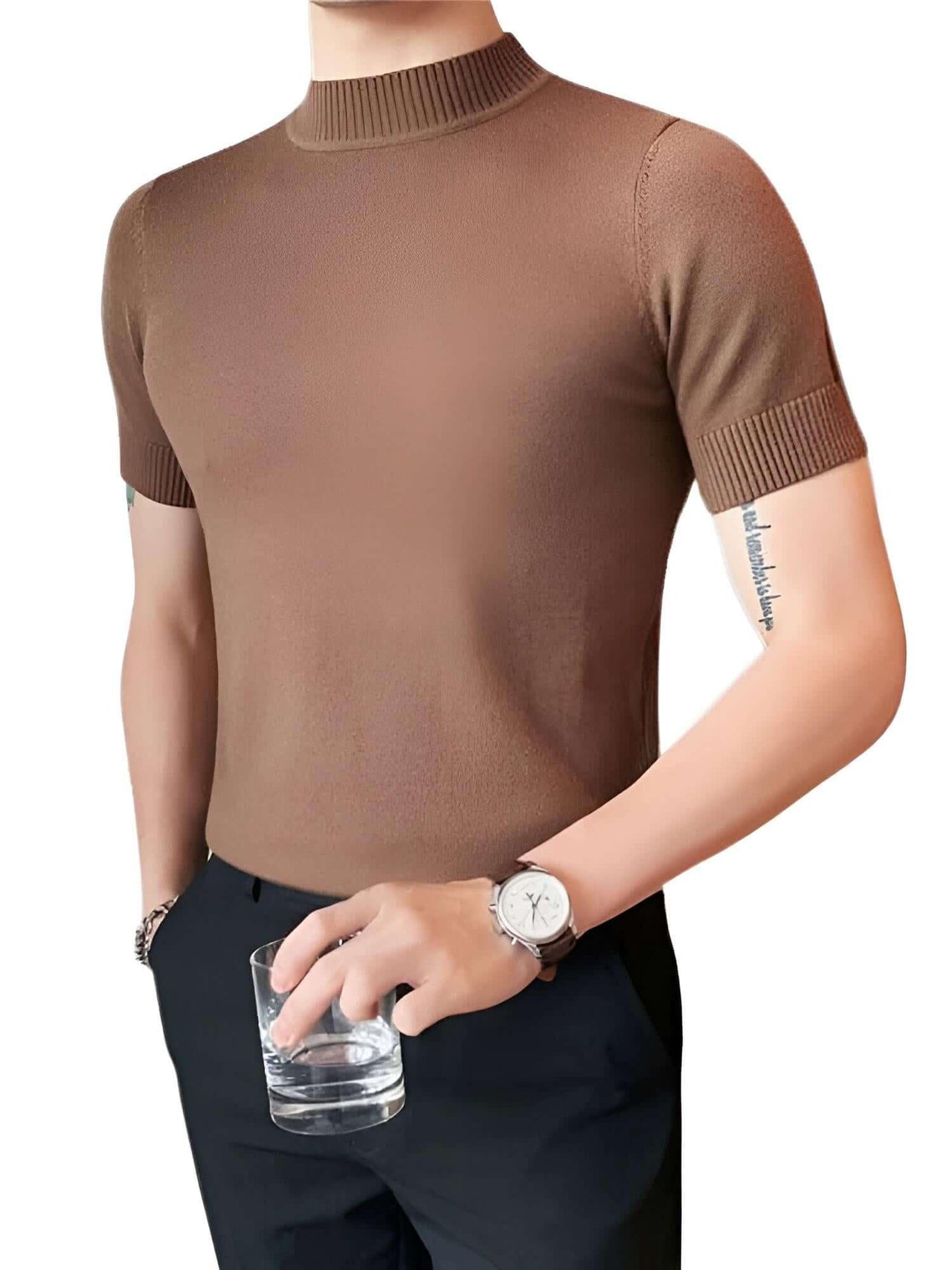 Short Sleeve Men's Mock Neck Shirt -, Turtlenecks , Drestiny , 4XL, Australia, Black, Blue, Bright Blue, Brown, Casual Shirts, Dark Blue, Dark Green, Dark Grey, Dress Shirts, FR, L, M, Navy, New Zealand, Red, Short Sleeves, T-Shirts, Tan, Turtlenecks, United Kingdom, United States, White, XL, XXL, XXXL, Yellow , Drestiny , www.shopdrestiny.com