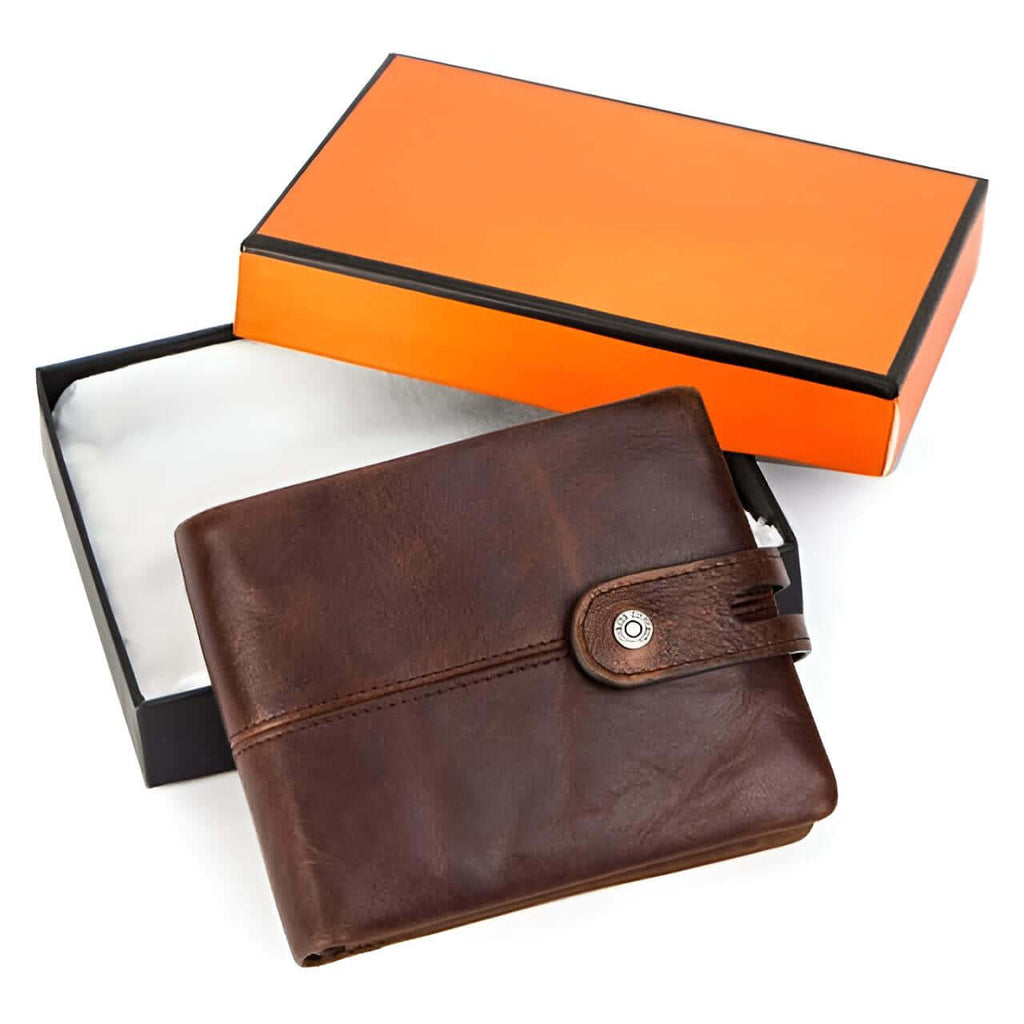 Drestiny-Men's Crazy Horse Genuine Brown Leather Wallet With Box - RFID Protection!