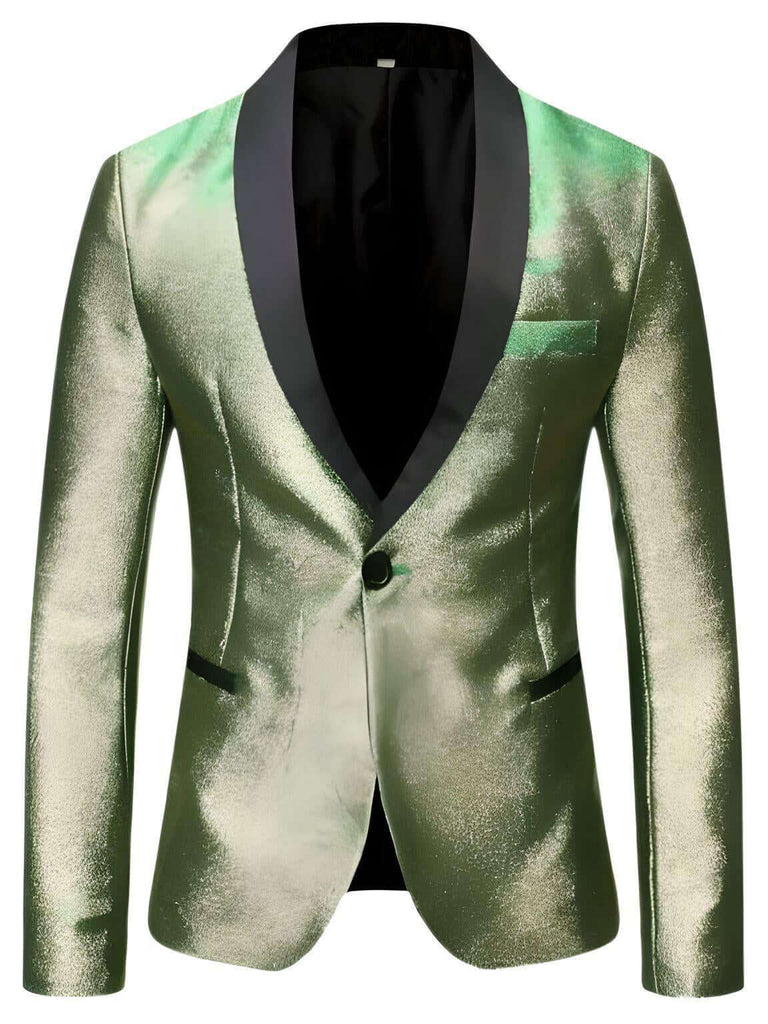 Men's Green Gold Shiny One Button Gradient Blazers