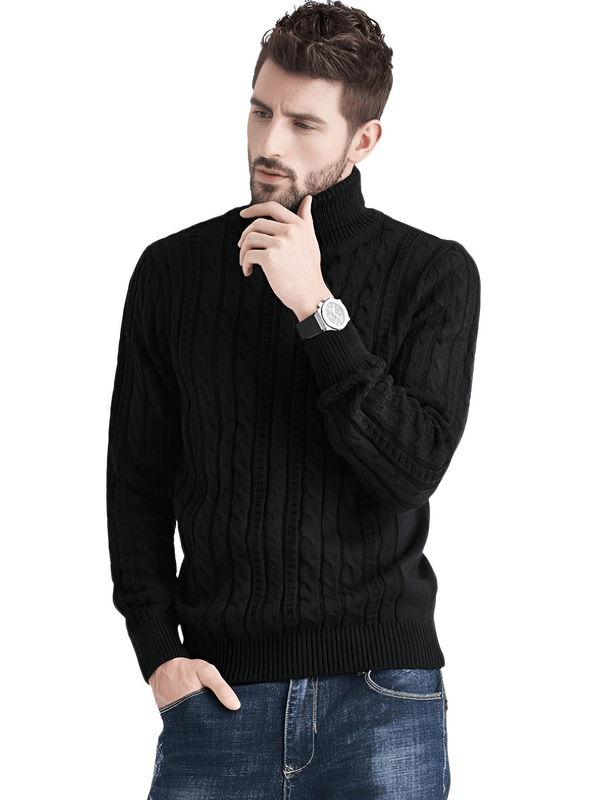 Drestiny-Men's High Quality Black Turtleneck Sweater