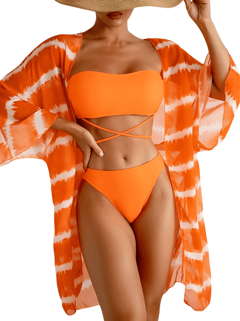 Drestiny-Orange-Beach Bikini With Matching Tunic