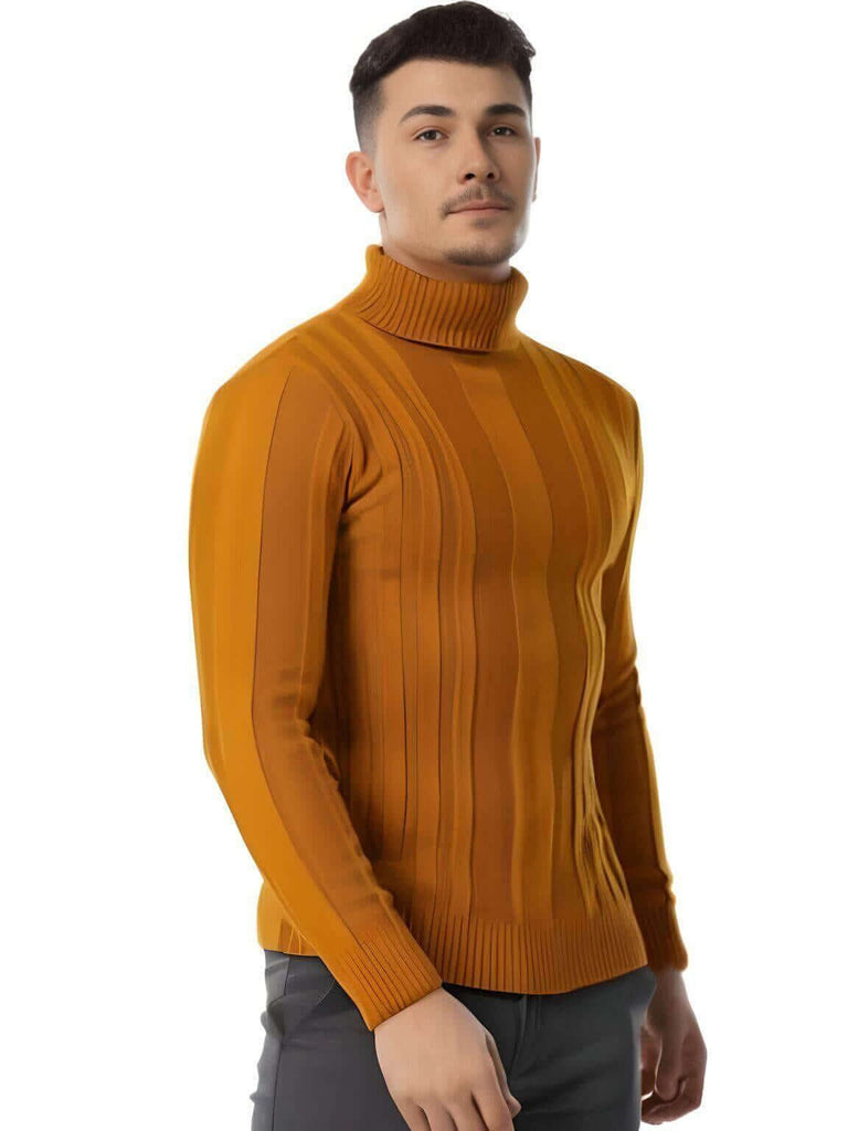 Drestiny-Golden Orange-Men's Slim Fit Pullover Turtleneck
