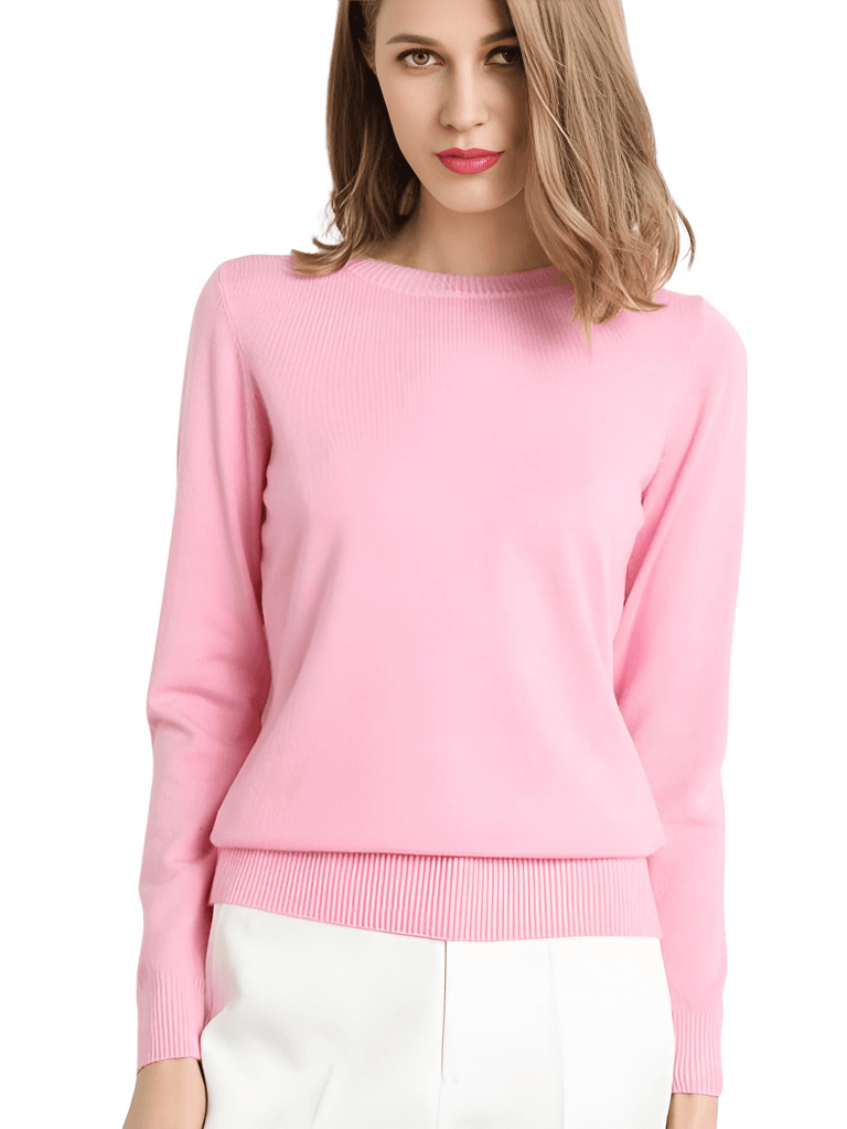 Drestiny-Women's Pink Long Sleeve Knit Sweater