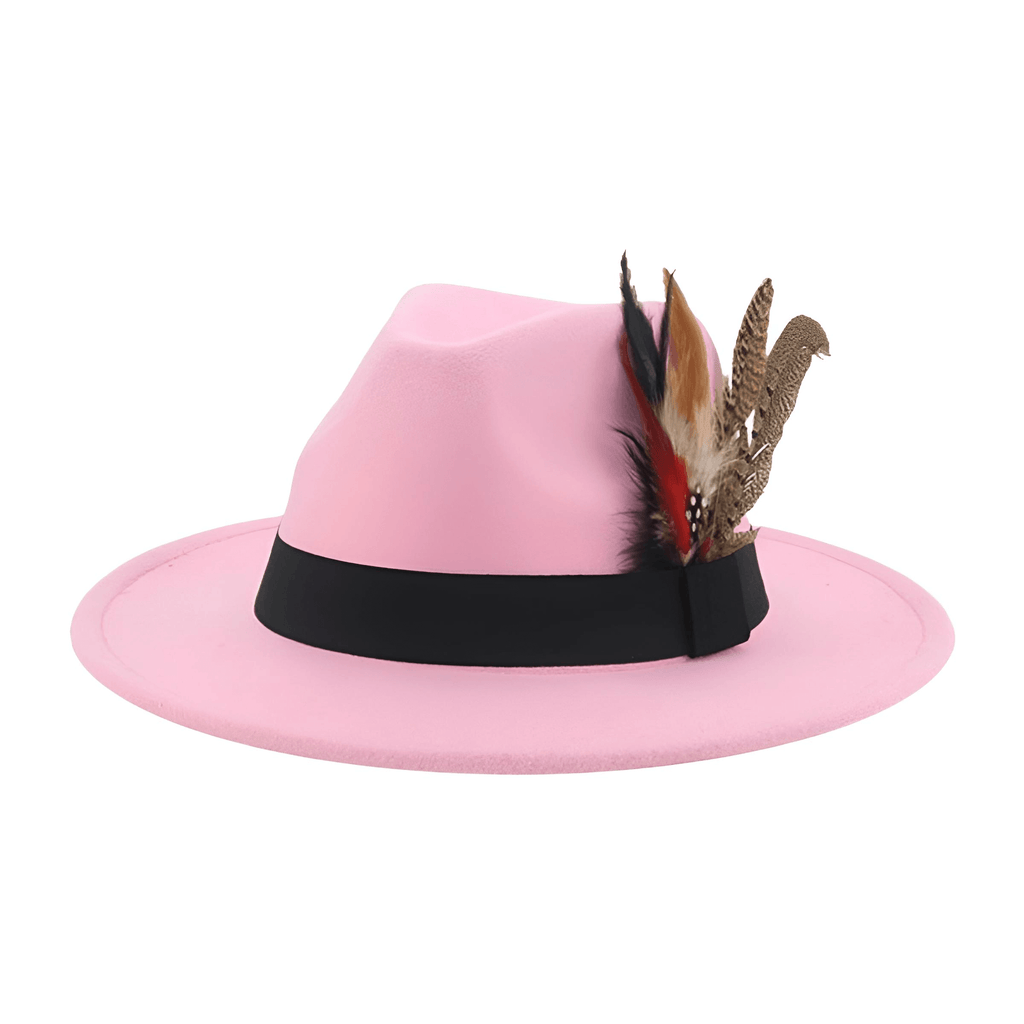 Pink Fedora With Feather and Band Detailing For Men & Women