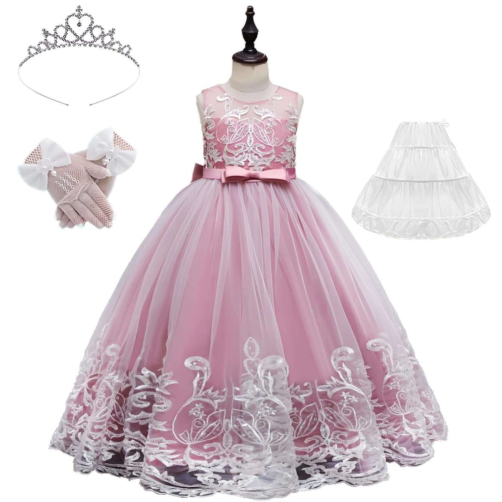 Drestiny-Pink Formal Occasion Dress For Girls Plus Tiara Gloves and Petticoat
