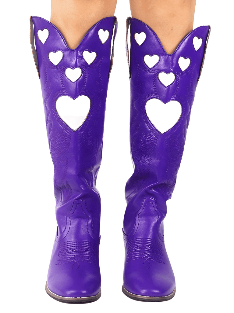 Drestiny-Purple-Heart Shape Knee High Cowboy Boots For Women