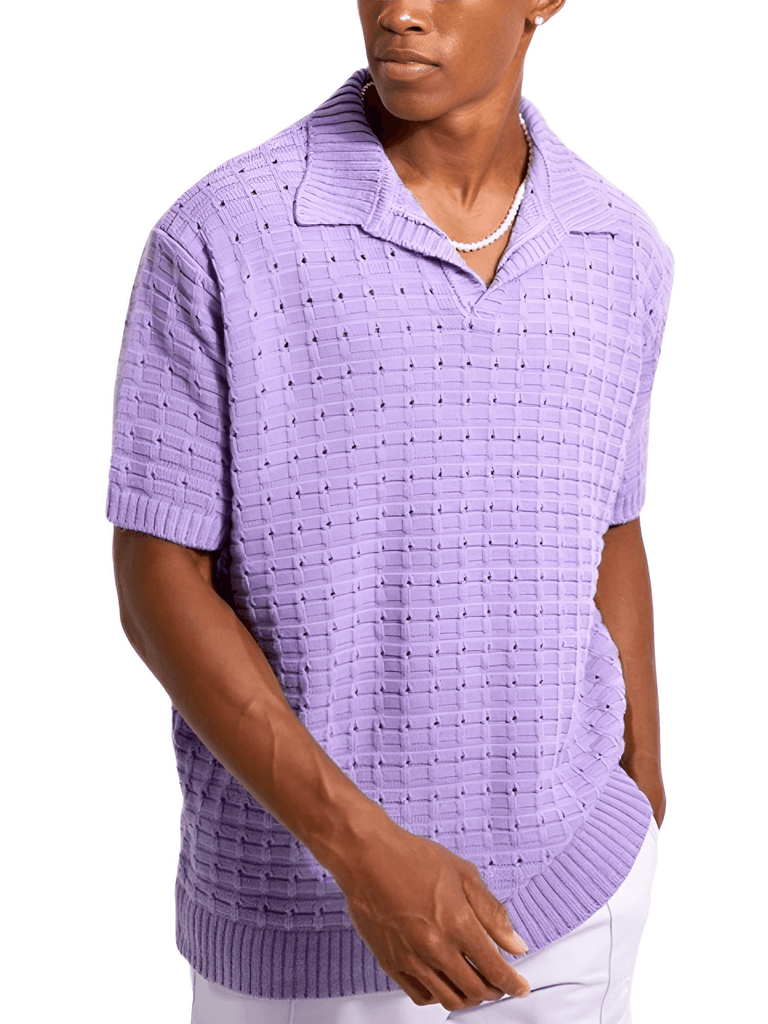 Drestiny-Purple Hollow Knit Polo Shirt For Men