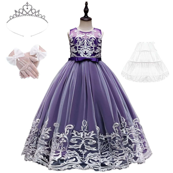 Drestiny-Purple Formal Occasion Dress For Girls Plus Gloves, Tiara and Petticoat