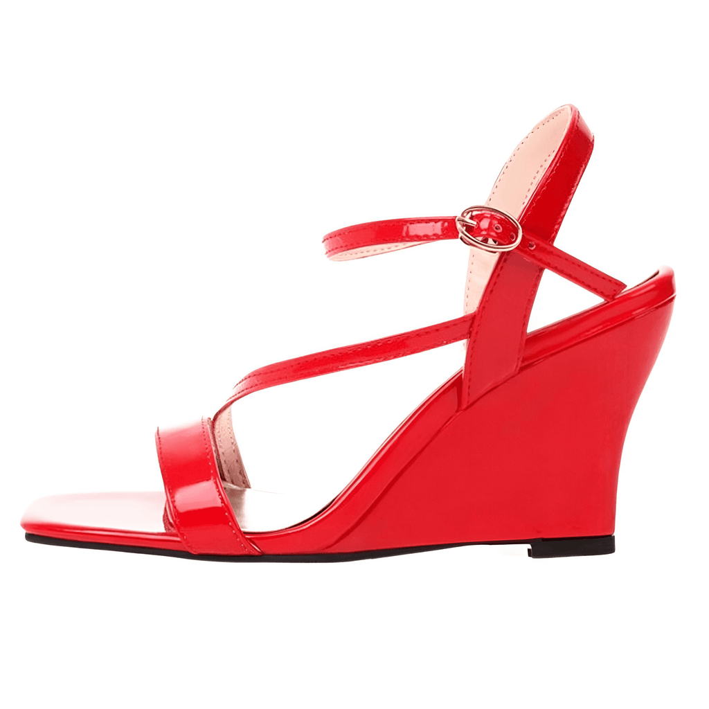 Drestiny-Red-Elegant Open Toe High Wedge Strap Sandals For Women