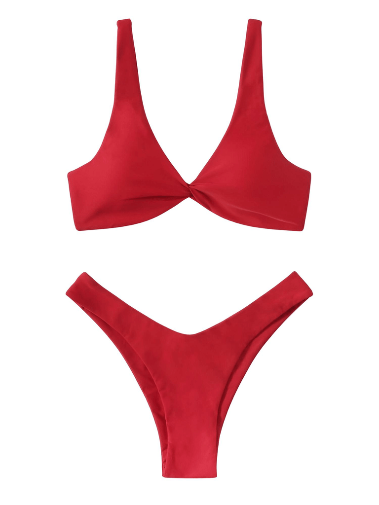 Red High Cut Bikini Set