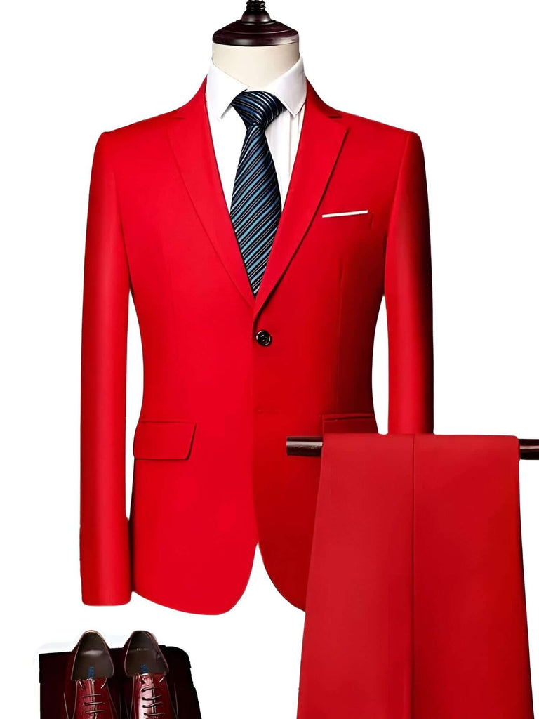 Luxury 2 Piece Single Breasted Red Suits For Men