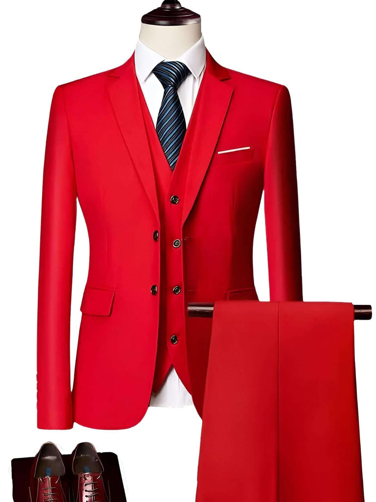 Luxury 3 Piece Single Breasted Red Suits For Men