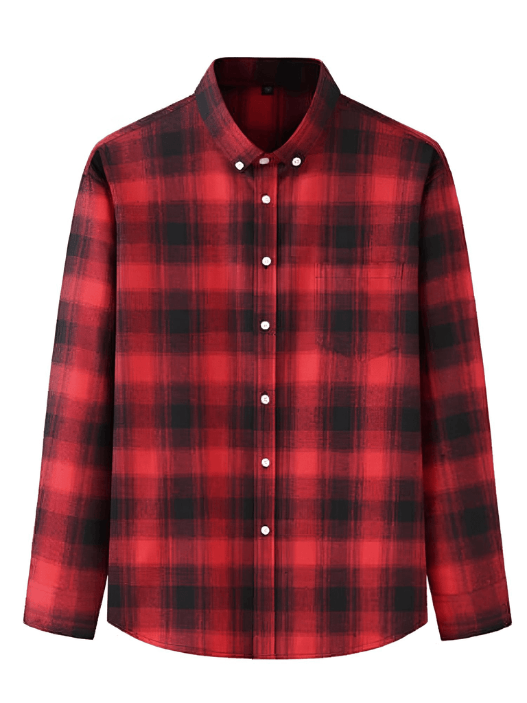 Drestiny-Red-Men's Long Sleeve Classic Plaid Shirt - Plus Sizes!