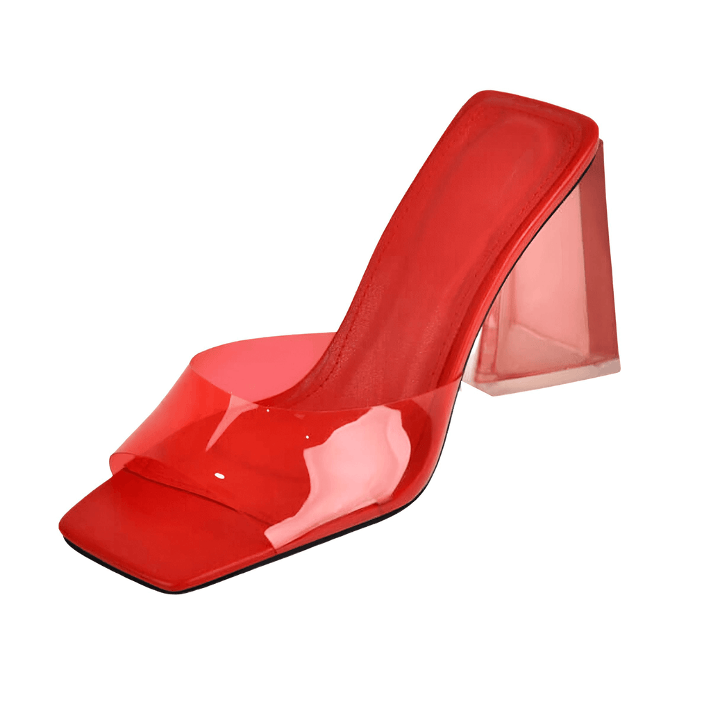Drestiny-Red-Square Toe Block Heel Sandals