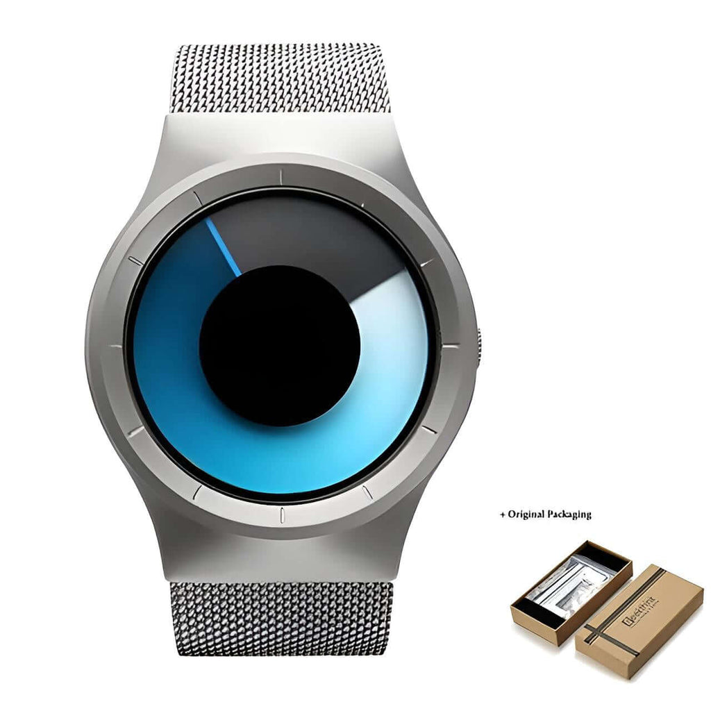 Silver Blue Quartz Watch With Box